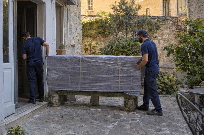 Buffet posé sur un banc de pierre : chantier Rue Berthier