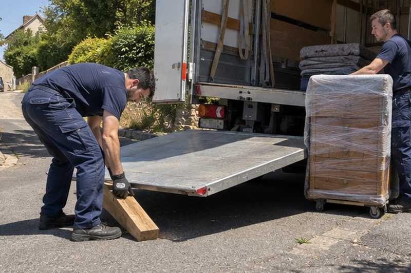 Hayon calé sur une chaussée inclinée : chantier Rue Celestin Simonnot