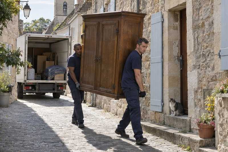 Armoire portée dans une ruelle : chantier Rue Ampère