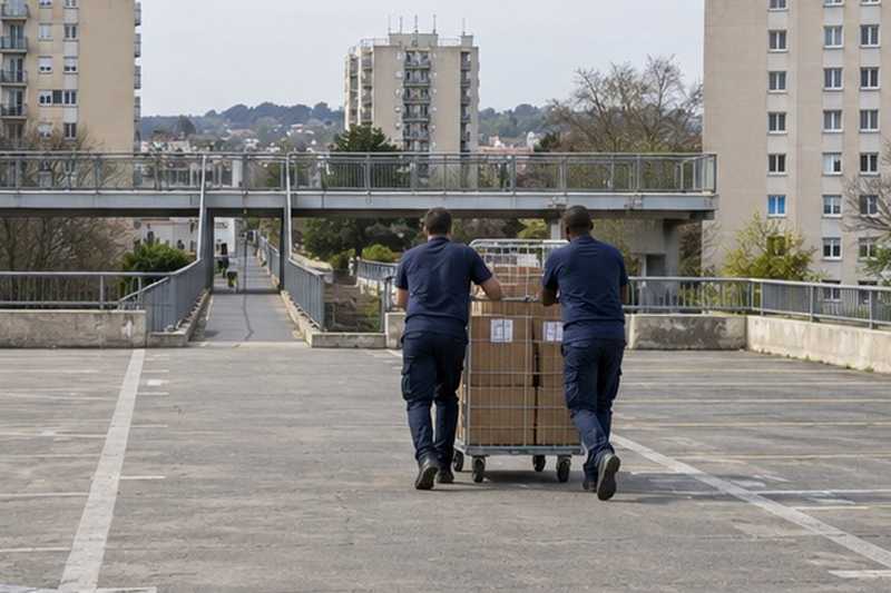 Chariot sur le toit d’un parking aérien : chantier Rue Camille Pelletan