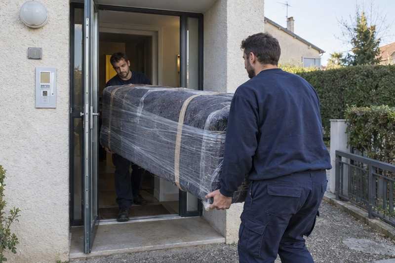 Canapé passé dans un double sas : chantier Rue A Jacques