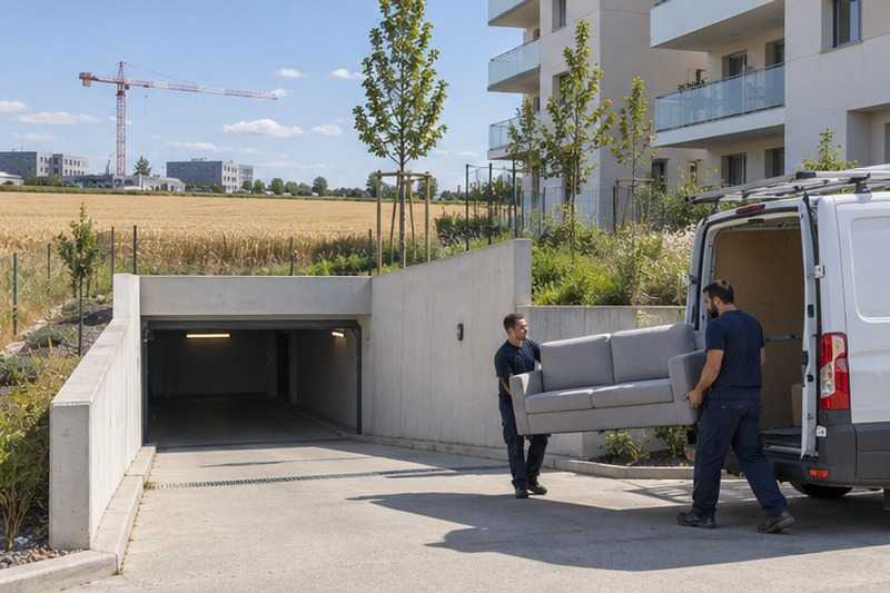 Déchargement au pied d’une rampe neuve : chantier Rue Alexandre Thorin