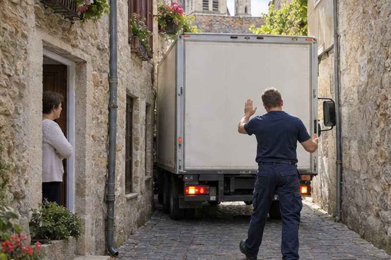 Camion guidé dans une rue étroite
