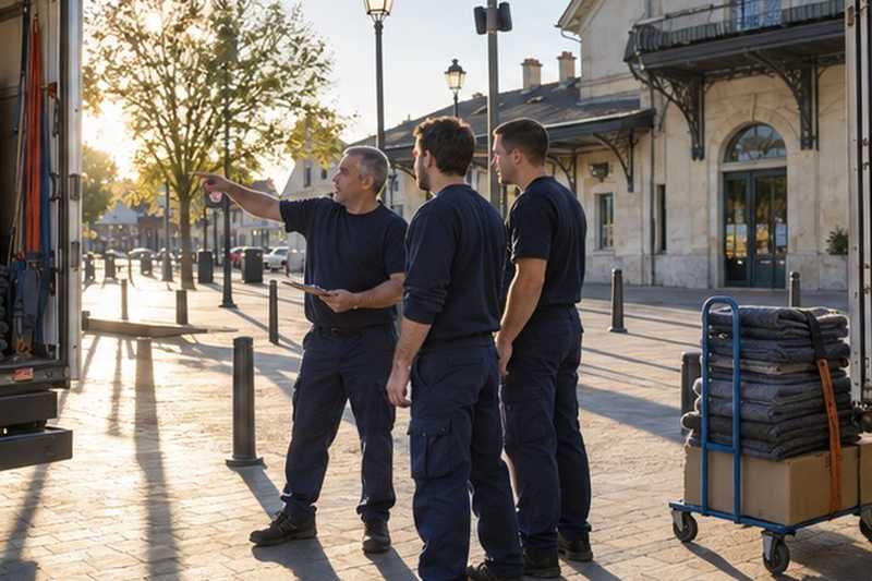 Briefing devant la gare au petit matin : chantier Grande Rue