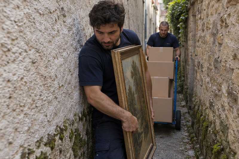 Tableau dans une ruelle étroite : chantier Rue Alphonse Andre
