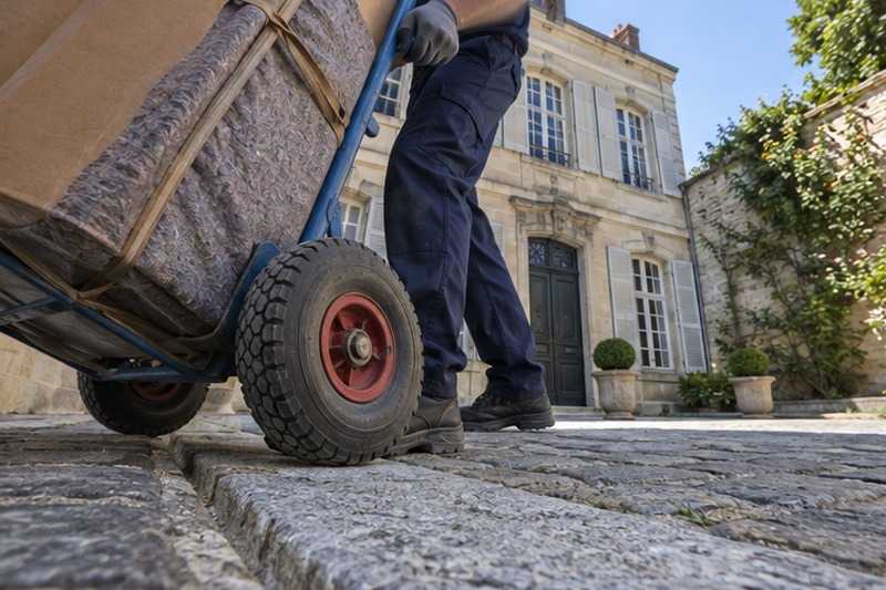 Diable sur le caniveau d’une cour ancienne : chantier Rue de la Gare