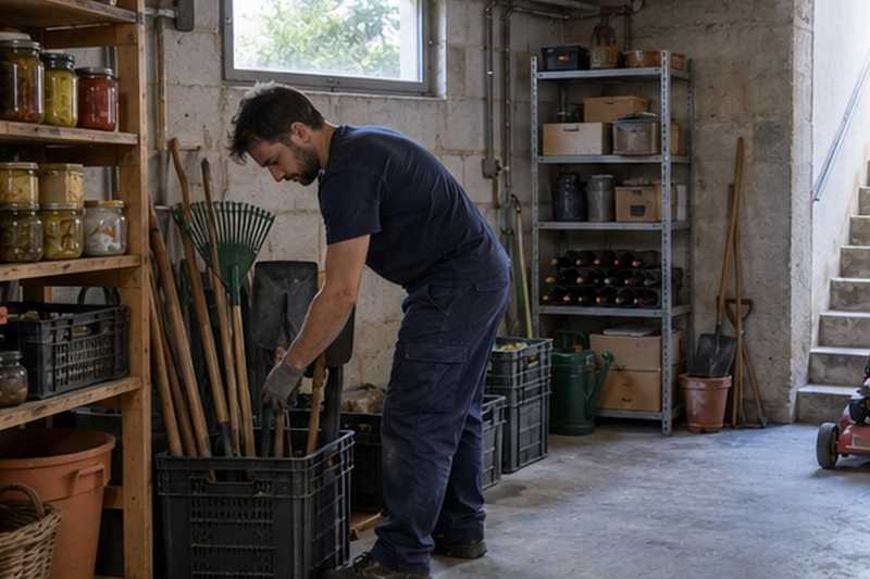 Tri des outils dans un sous-sol de pavillon : chantier Rue des Acacias