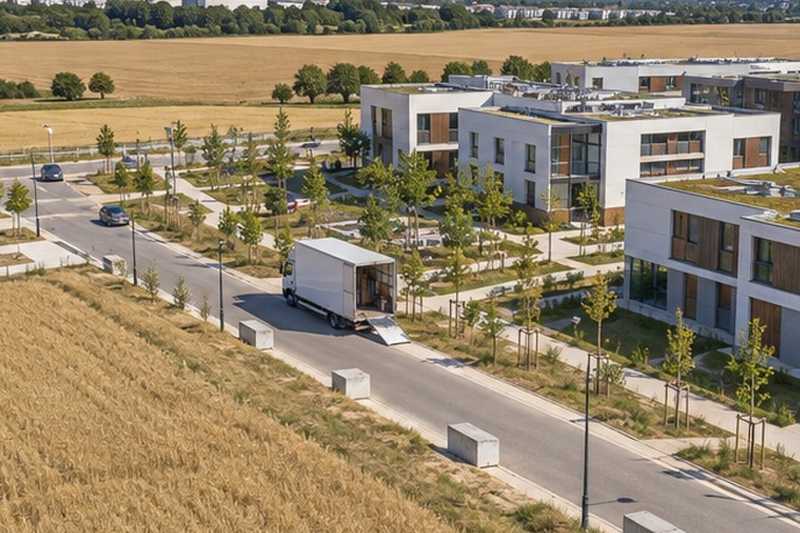 Camion au pied d’une résidence neuve du plateau