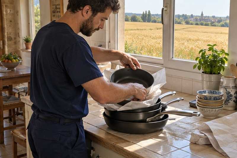 Casseroles emboîtées avec du papier
