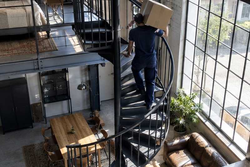 Escalier hélicoïdal vers une mezzanine : chantier Rue Casimir Gouny