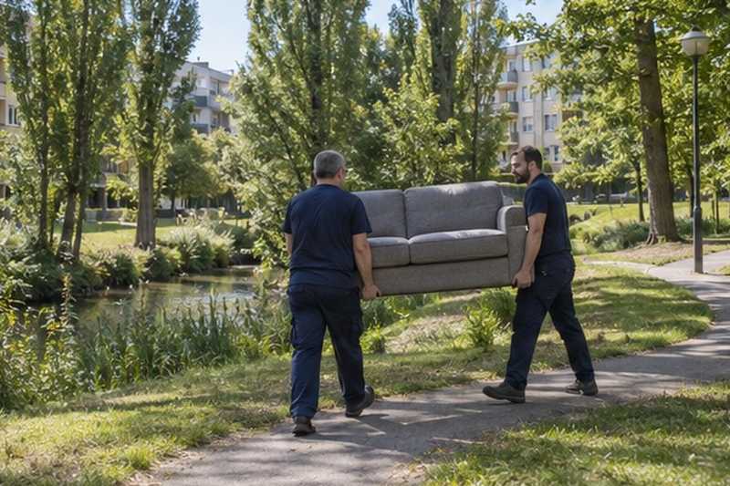 Canapé porté dans un parc arboré : chantier Rue André Malraux