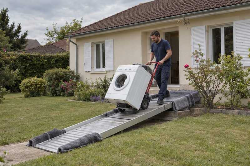 Rampe posée sur des marches : chantier Rue Buissonnière
