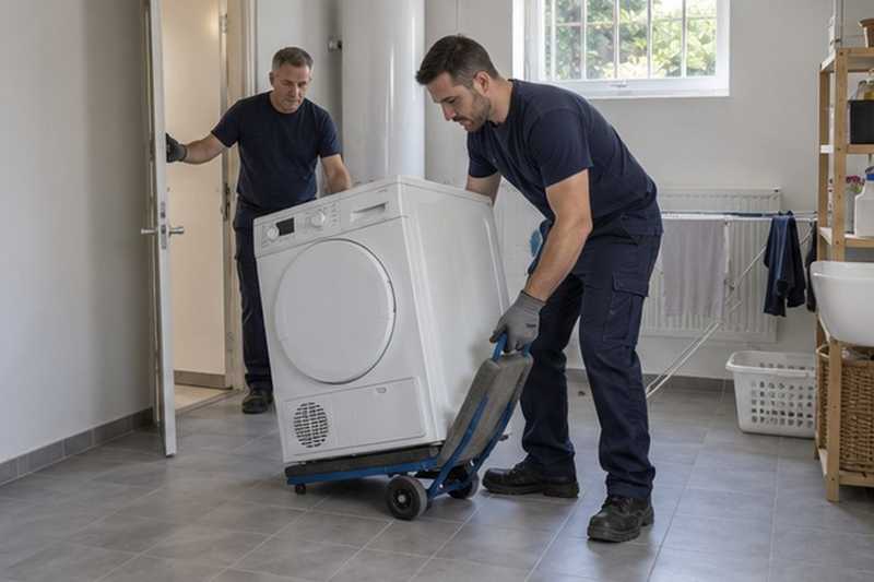 Sèche-linge sorti d’une buanderie en sous-sol : chantier Rue de Bouligneau