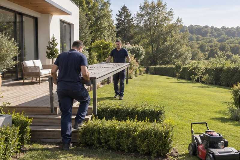 Table d’extérieur portée sur une terrasse : chantier Grande Rue