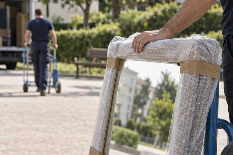 Miroir emballé en attente sur la dalle