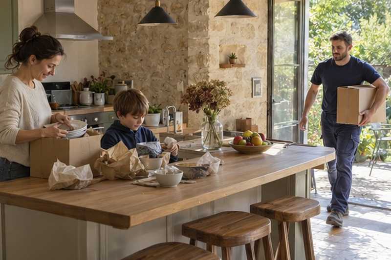 Déballage dans la nouvelle cuisine, Leuville-sur-Orge