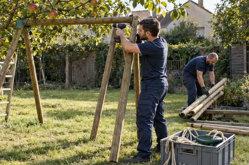 Portique de jardin démonté : chantier Rue André Chénier
