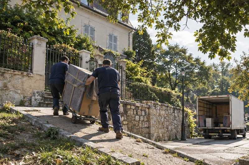 Chariot poussé en montée : chantier Rue de Glatigny