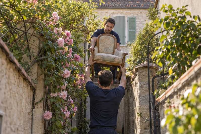 Chaise portée dans un passage : chantier Rue des Griottes