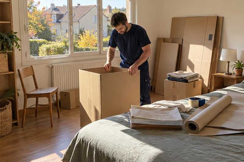 Chambre transformée en poste d’emballage