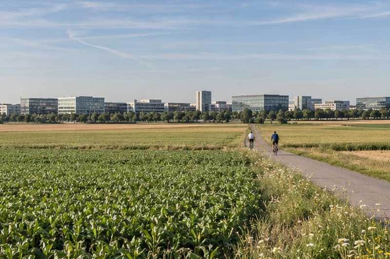 Champs du plateau et bâtiments neufs