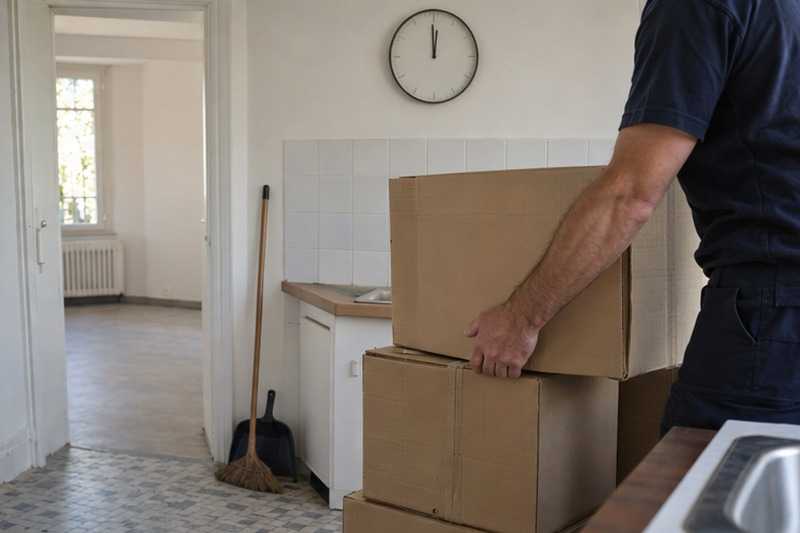 Horloge murale au-dessus des cartons : chantier Grande Rue