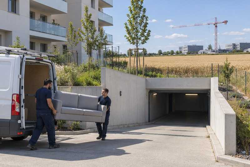 Déchargement au pied d’une rampe neuve : chantier Rue de Guillerville