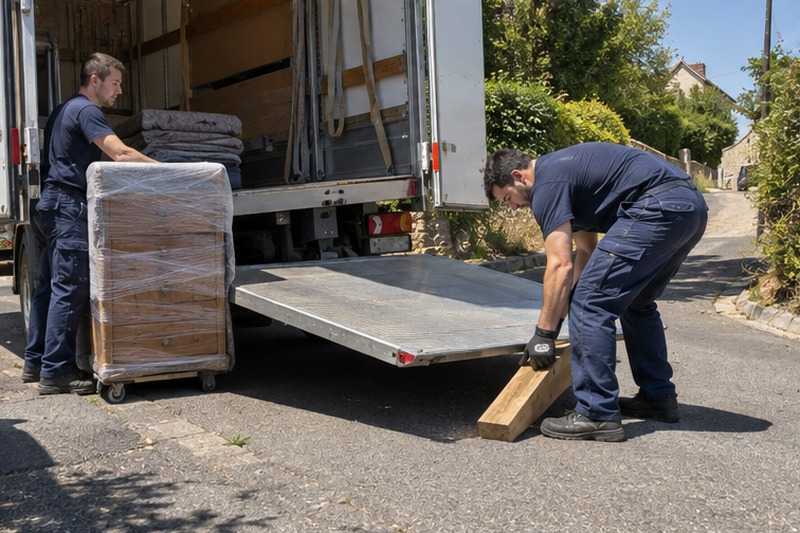Hayon calé sur une chaussée inclinée : chantier Rue de l’Étang