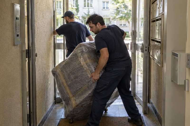 Fauteuil tourné dans le sas : chantier Rue André Métier