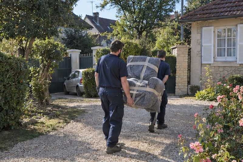 Fauteuil porté dans une allée gravillonnée : chantier Rue des Vanneaux
