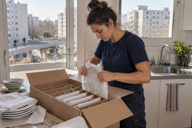 Assiettes emballées posées sur la tranche