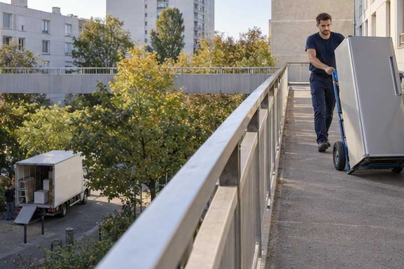 Réfrigérateur sur une passerelle piétonne