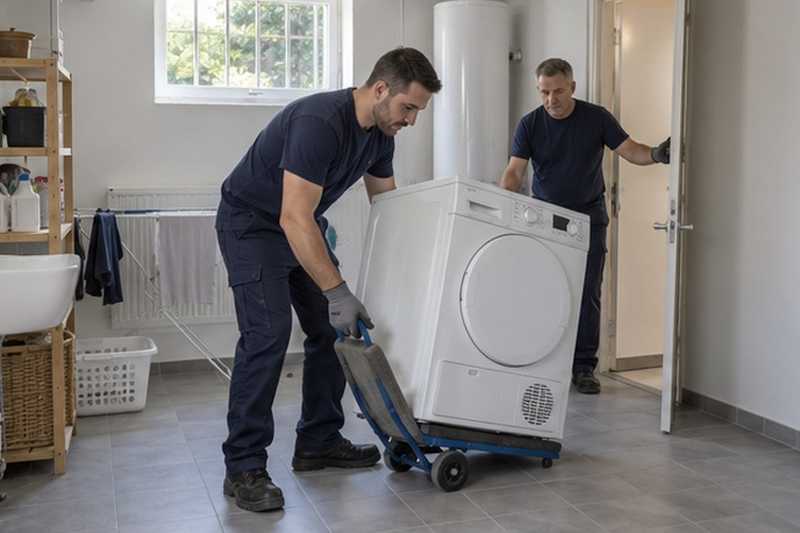 Sèche-linge sorti d’une buanderie en sous-sol : chantier Rue Copernic