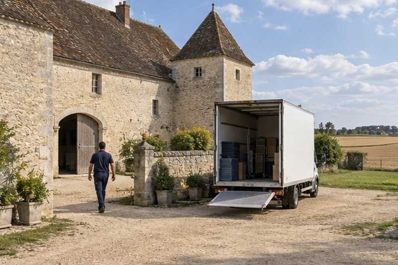 Camion devant une ferme du plateau