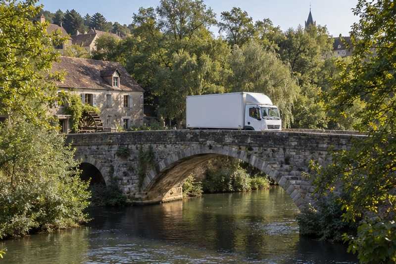 Pont de pierre franchi en camion
