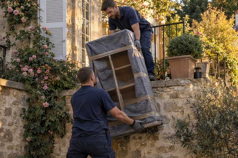 Bibliothèque descendue d’une terrasse de cour : chantier Rue du Bois