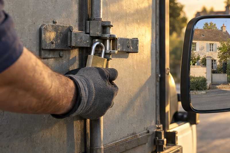 Cadenas posé après le chargement : chantier Rue de Courty