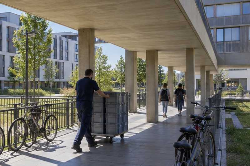Coursive couverte d’une résidence : chantier Rue Claude Rouget de Lisle