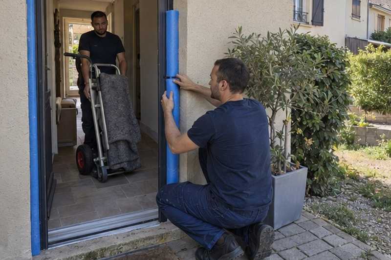 Encadrement de porte protégé : chantier Rue de l’Alun