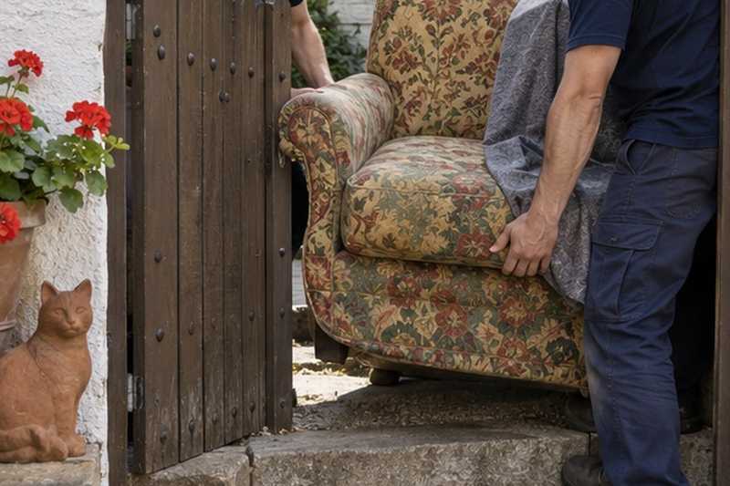 Fauteuil glissé par un portillon de cour
