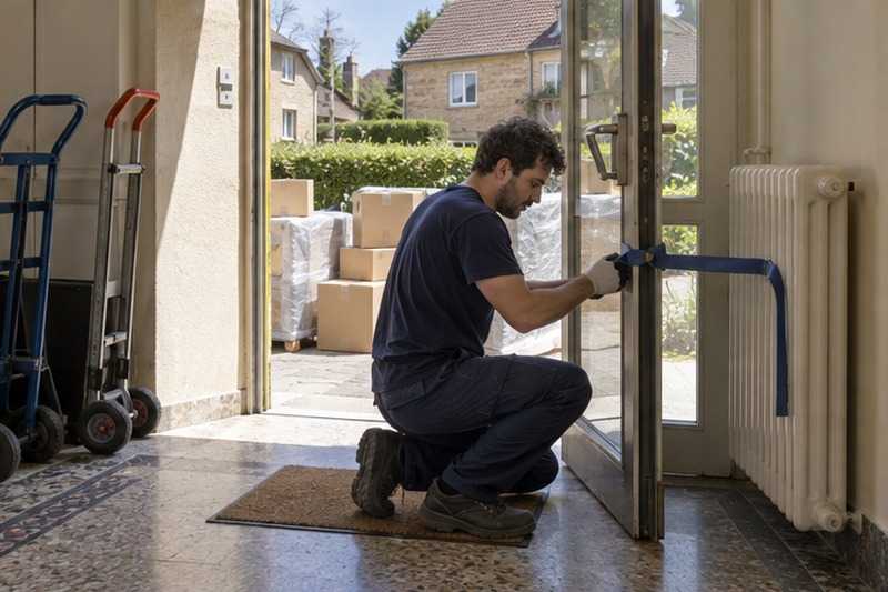 Porte intérieure maintenue par une sangle : chantier Rue aux Juifs