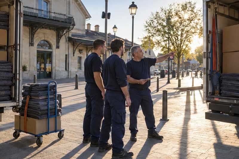Briefing devant la gare au petit matin : chantier Grande Rue