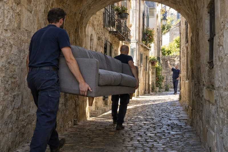 Canapé sous une arche de ruelle : chantier Rue Alexandre Prou