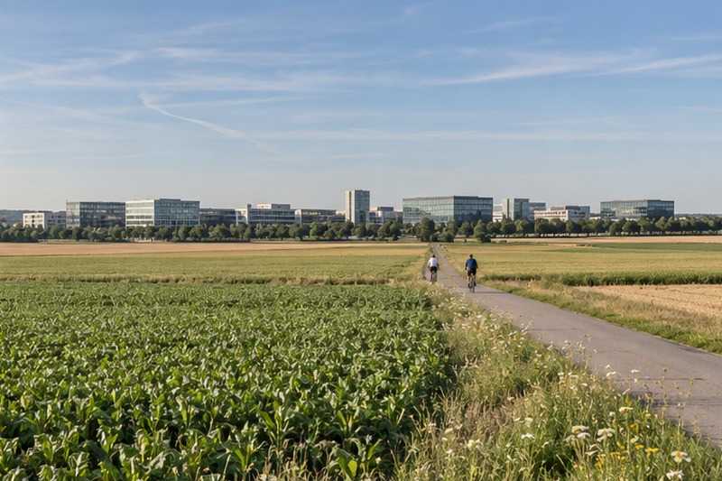 Champs du plateau et bâtiments neufs
