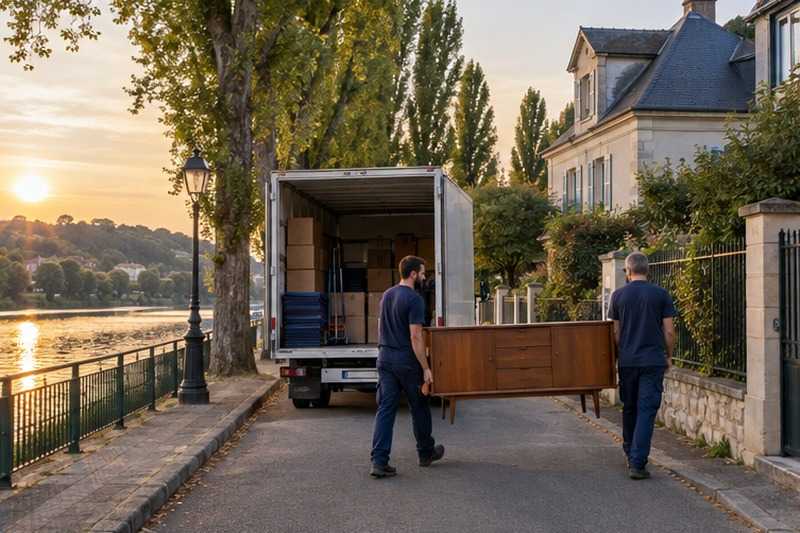 Camion garé en bord de fleuve : chantier Grande Rue