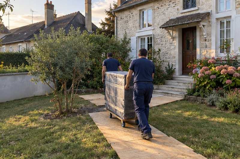 Planches posées sur l’allée du jardin