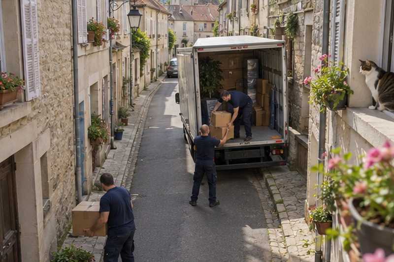 Petit camion dans une rue resserrée