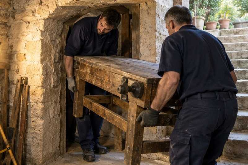 Établi sorti d’une cave en pierre : chantier Rue André Malraux