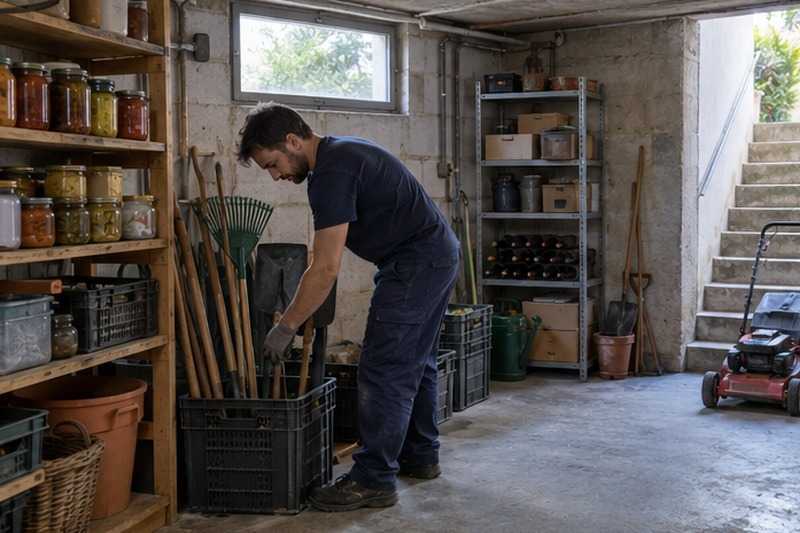 Tri des outils dans un sous-sol de pavillon : chantier Rue Colas