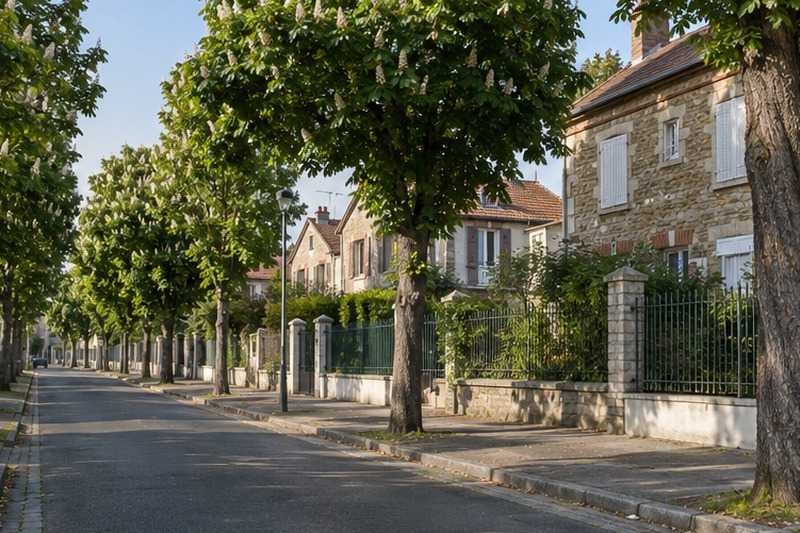 Rue de pavillons en meulière